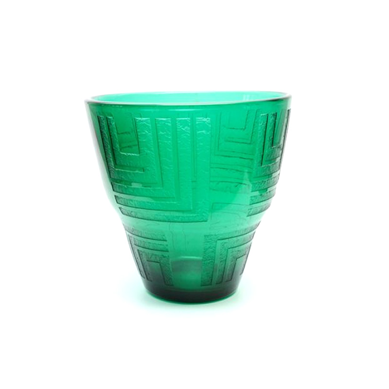 Daum Nancy Art Deco Green Acid-Cut Vase