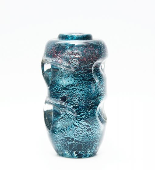 André Thuret Twisted Blue Glass Vase with Red Inclusions