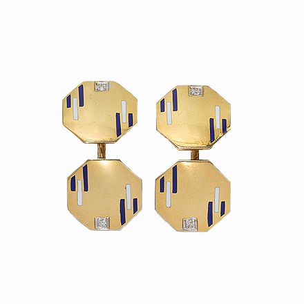 Vintage Art Deco 14k Gold and Enamel Cufflinks