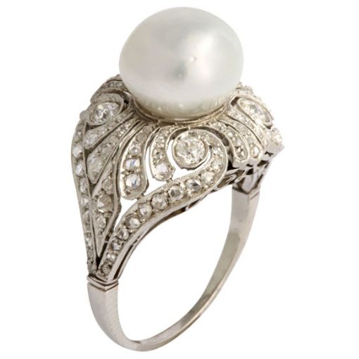 Edwardian Vintage Pearl and Diamond Ring
