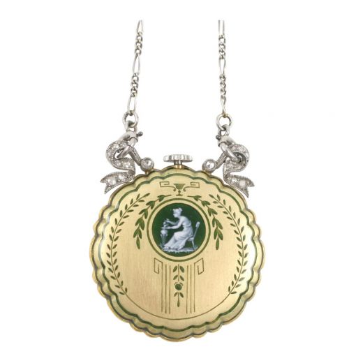 Vintage Edwardian Gold and Enamel Pendant Watch