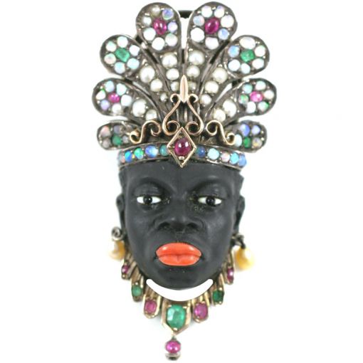 Antique Gold and Jeweled Blackamoor Pin