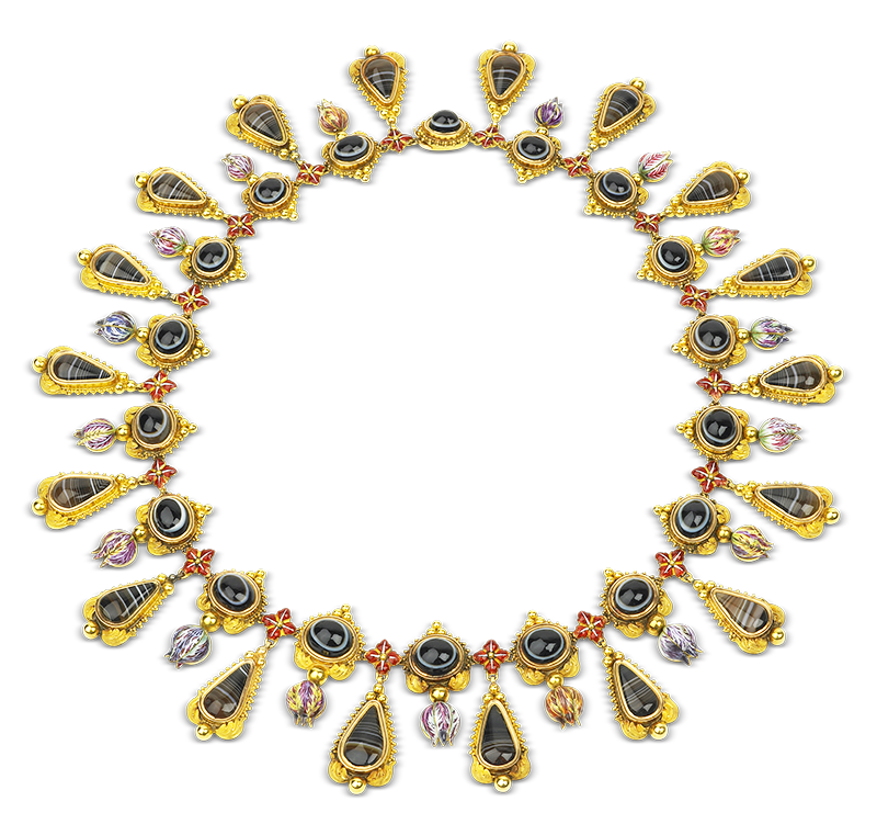 Antique Rare Enamel, Agate and Gold Necklace