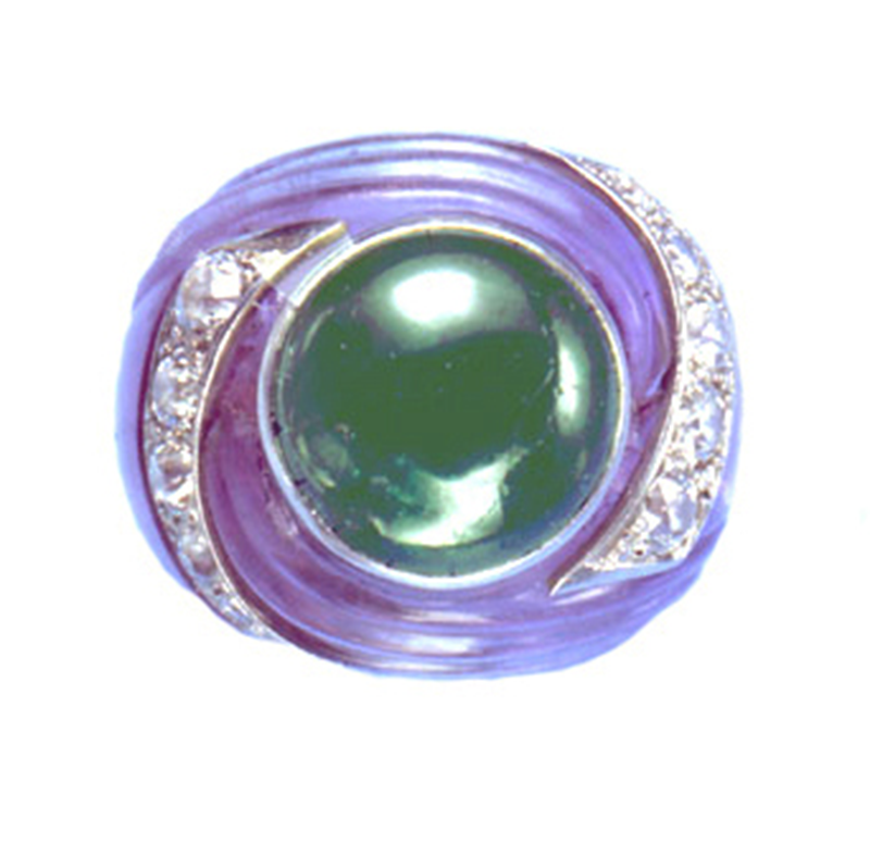 Suzanne Belperron Carved Amethyst and Emerald Ring