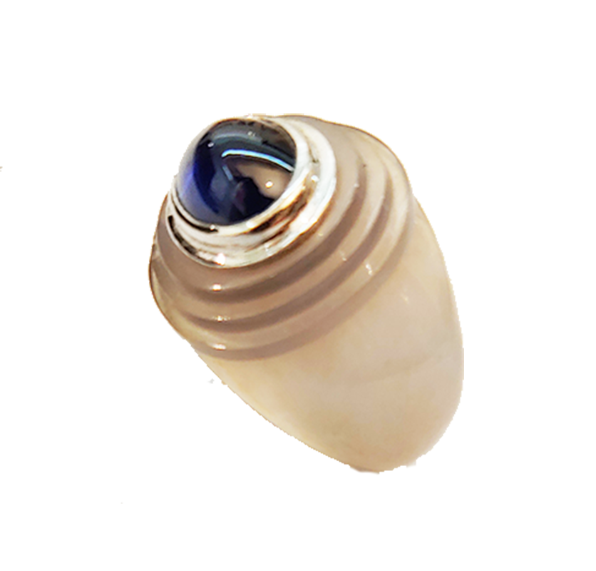 Belperron Art Deco Chalcedony and Sapphire Ring