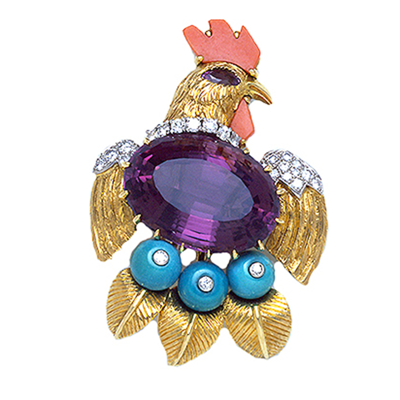 Cartier, Paris  Vintage Jeweled Rooster Brooch
