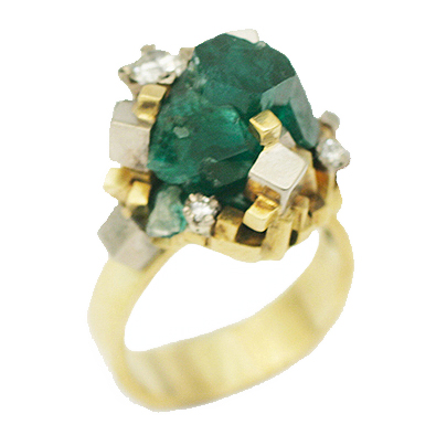 Vintage Chatham Emerald, Diamond and 18k Gold Ring*