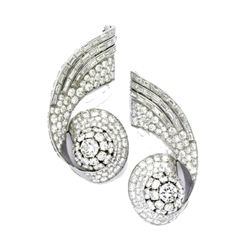 Art Deco French Diamond Clips c 1930's