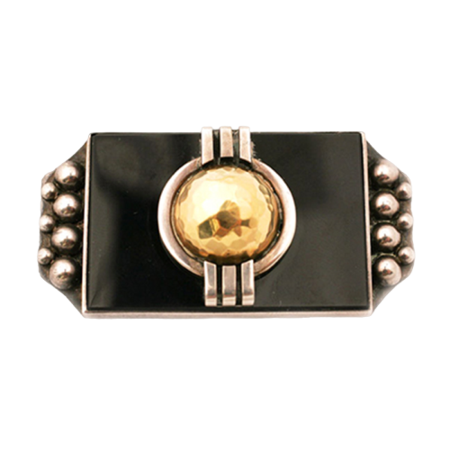 Jean Despres French Art Deco Gold, Silver and Onyx Brooch