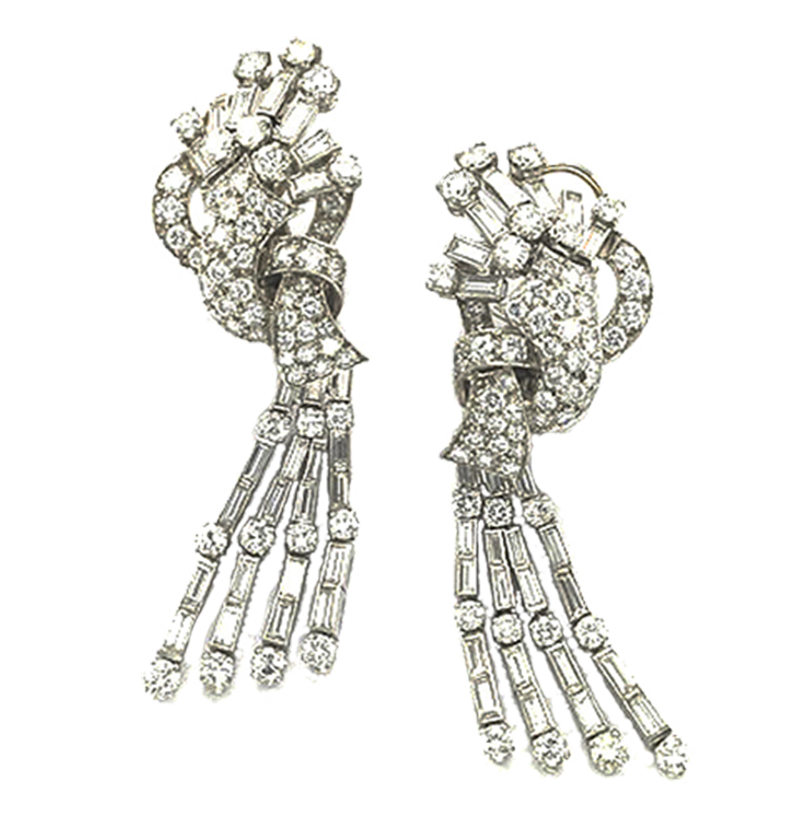 Diamond and Platinum Vintage Evening Earrings