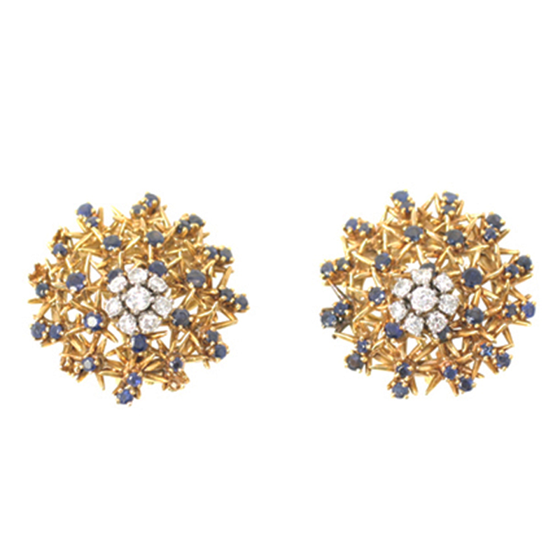 Sapphire and Diamond 1940's Vintage Earrings