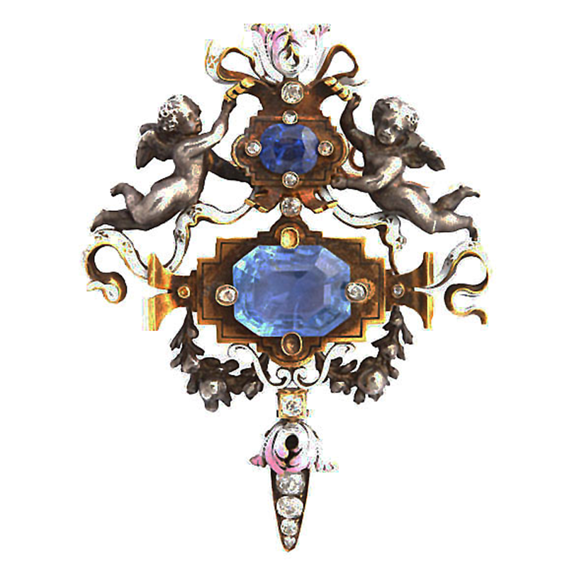 Fanniere Antique Renaissance-Revival Sapphire and Enamel Brooch