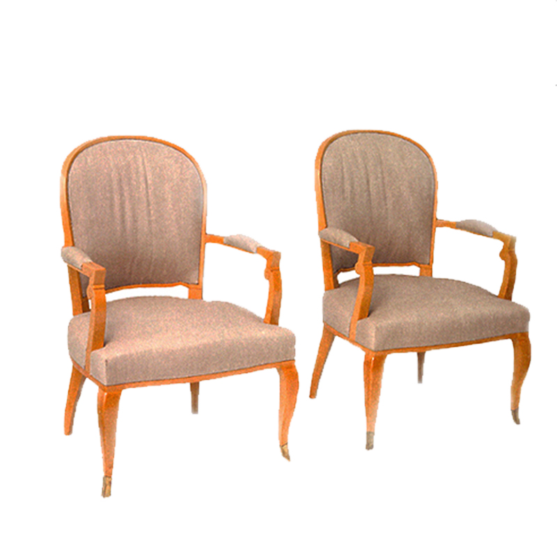 Jules Leleu French Sycamore and Bronze Chairs