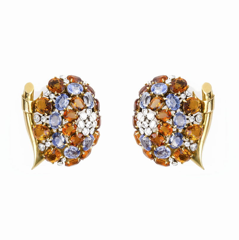 Marchak Vintage Sapphire, Diamond and Citrine Retro Clip-Brooches