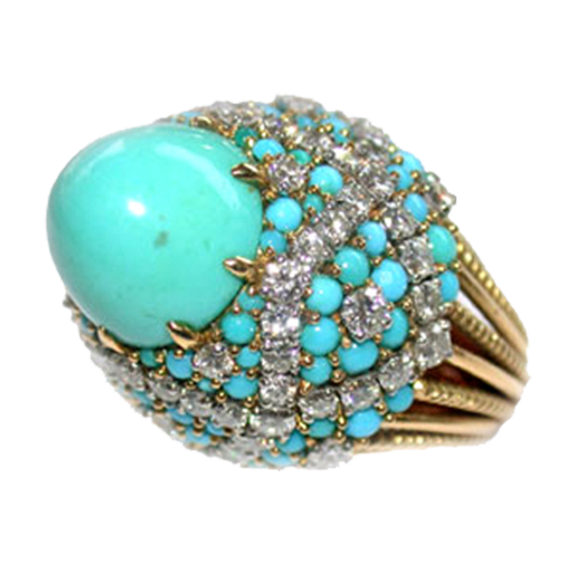 Marchak, Paris Turquoise and Diamond Vintage Cocktail Ring