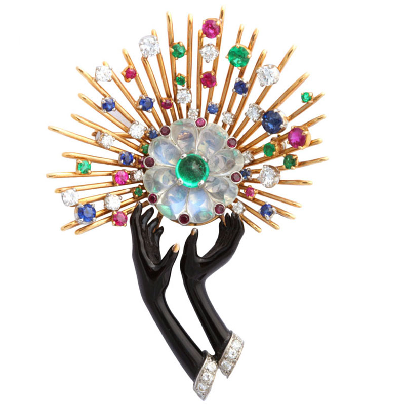 Oscar Heyman Gold, Enamel and Multi-Gem Pin