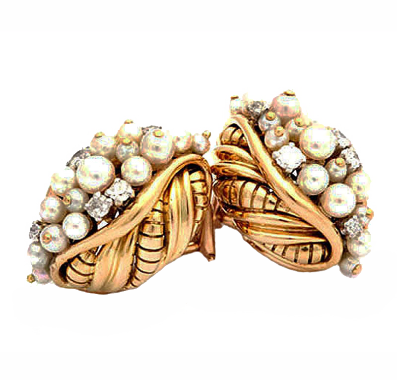 Pearl, Diamond and Gold Vintage Earrings
