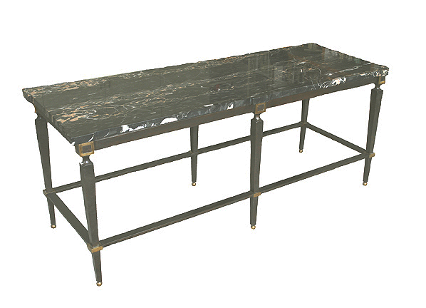 Rare  French Art Deco Table Portofino Marble and Bronze