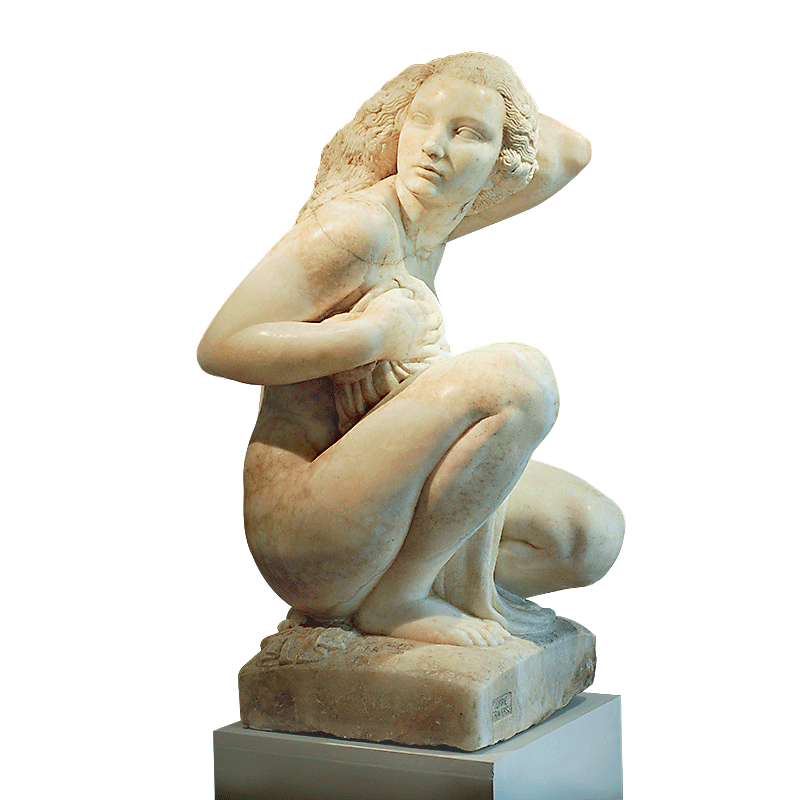 Pierre Traverse Sculpture Femme Au Bain in White Onyx