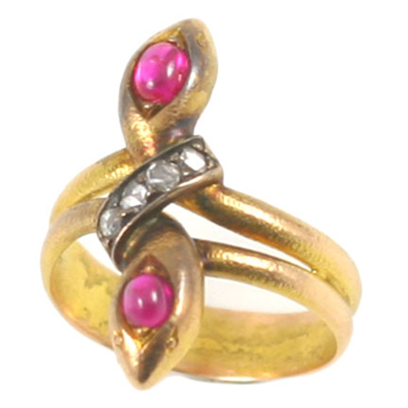 Victorian Double Head Serpent Ring with Ruby Eyes