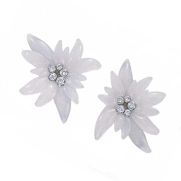 Belperron Chalcedony and Diamond Edelweiss Clips