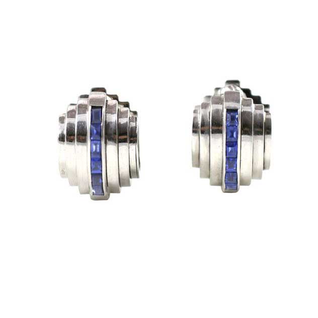 Belperron for Boivin Art Deco Platinum and Sapphire Earrings