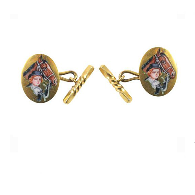 Gold and Enamel Equestrian Cuff-Links