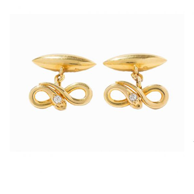 Victorian 18k Gold Serpent Cufflinks with Diamonds