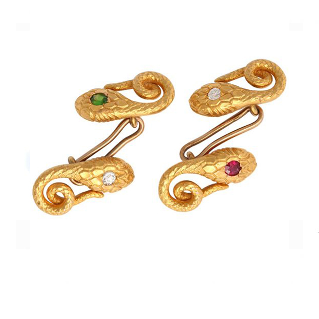 Unusual Victorian Jeweled Serpent Cufflinks