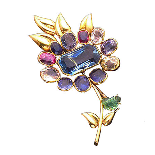 Suzanne Belperron Vintage Jeweled Flower Brooch