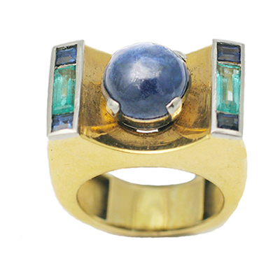Gold, Sapphire and Emerald Vintage 1930's Ring