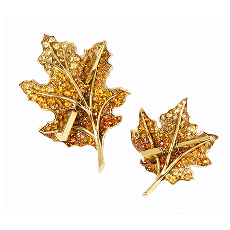 Paul Flato Vintage Gold and Citrine Leaf Pins