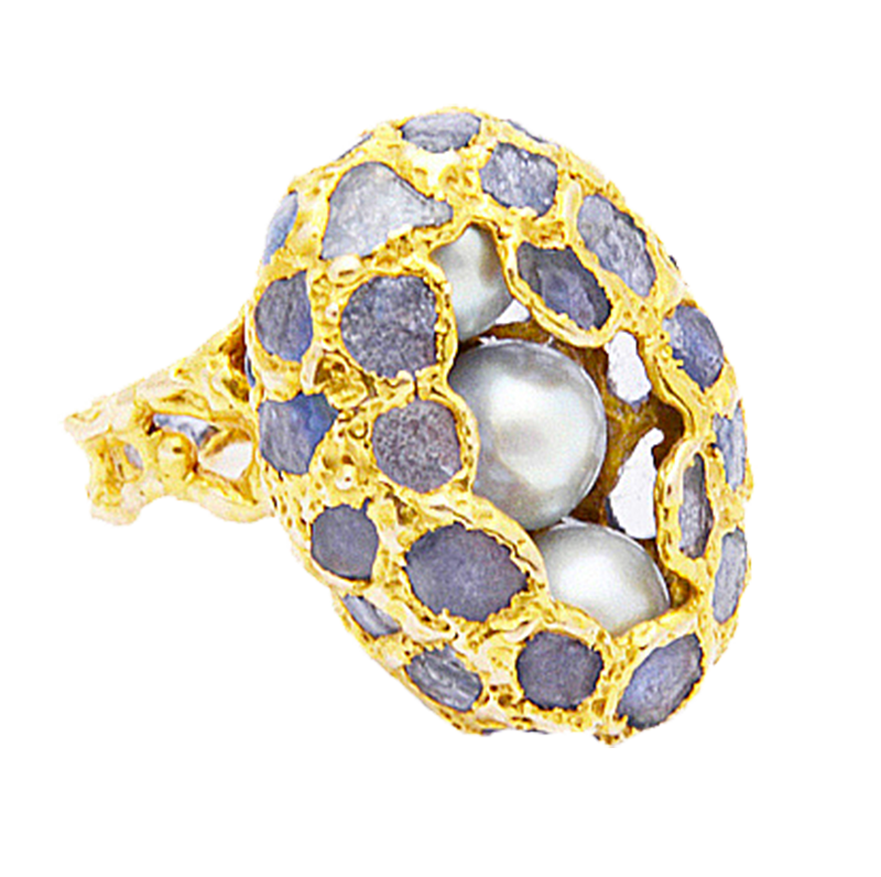 Sapphire, Gold and Pearl Ring