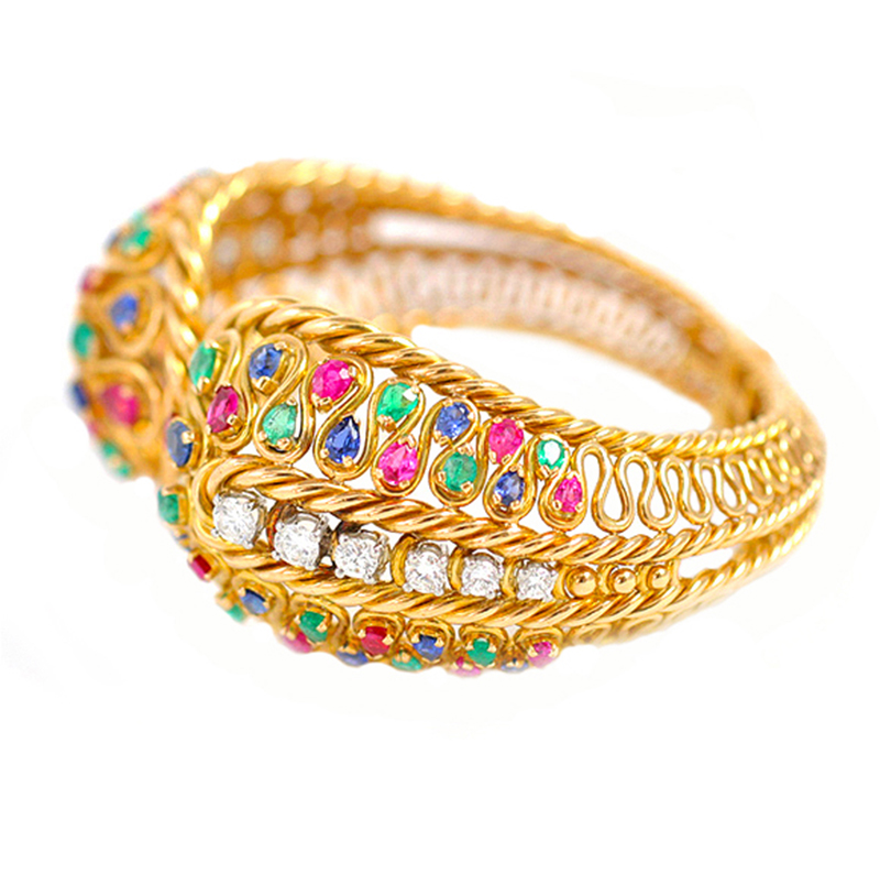 Gubelin Vintage Gold Bracelet With Rubies, Sapphires, Emeralds and Diamonds
