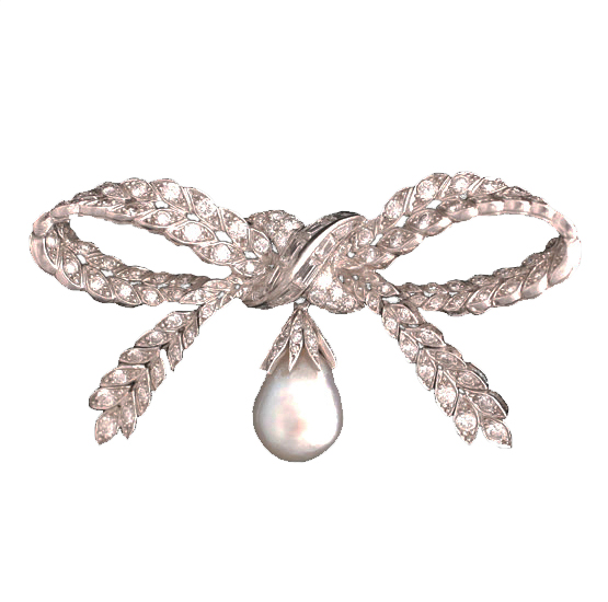 Sterle Paris Diamond and Pearl Bow Brooch