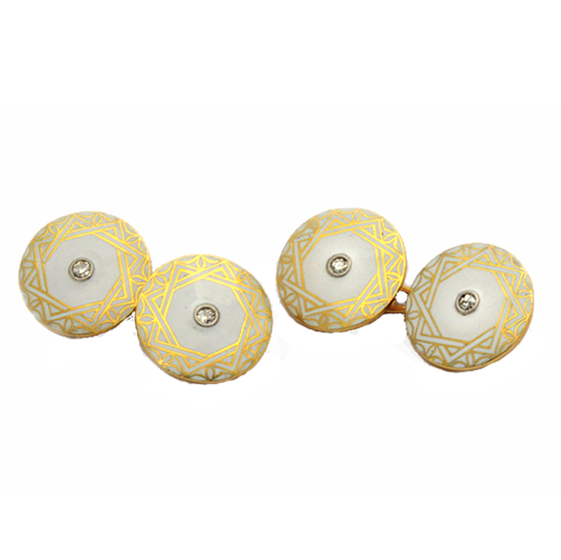 Art Deco Enamel, Gold and Diamond Cuff-Links