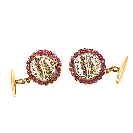 Gold, Ruby and Enamel Cuff-Links