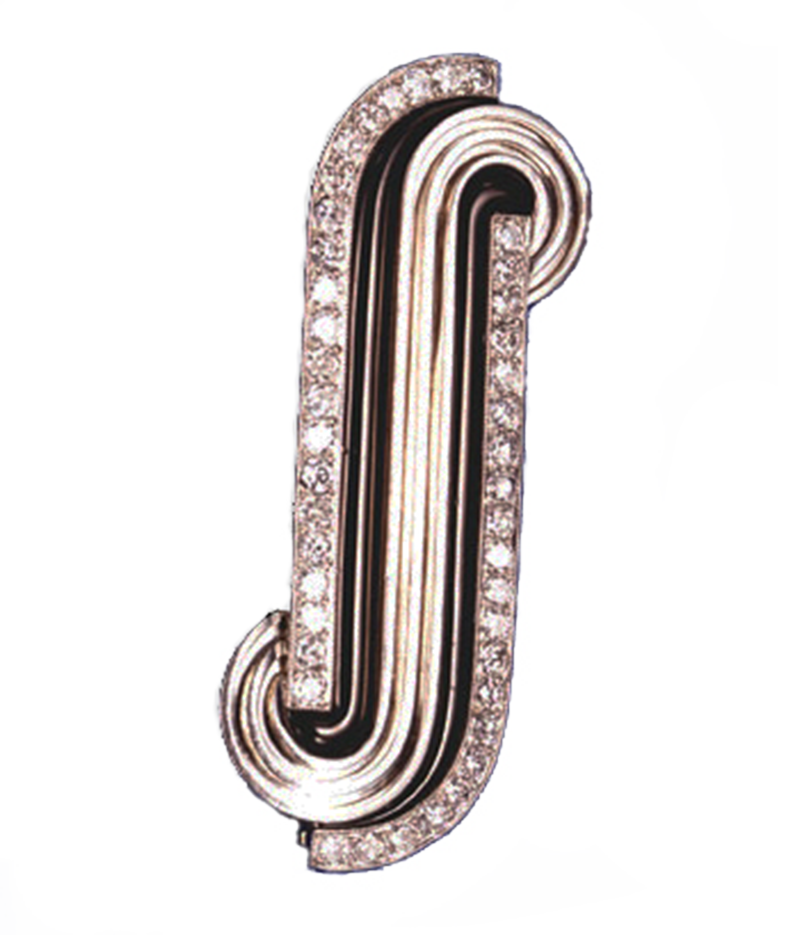 Raymond Templier French Art Deco Brooch Gold, Lacquer and Diamonds