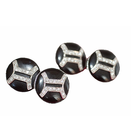 French Art Deco Onyx and Diamond Cuff-Links