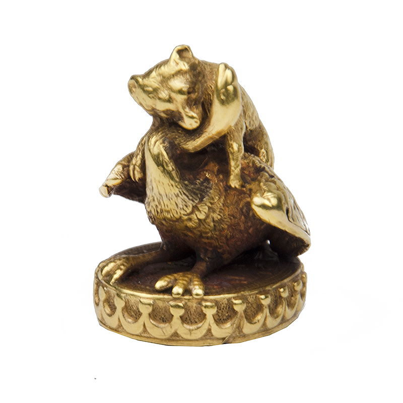 Gold Letter Seal Fob of Bear Attacking a Bird