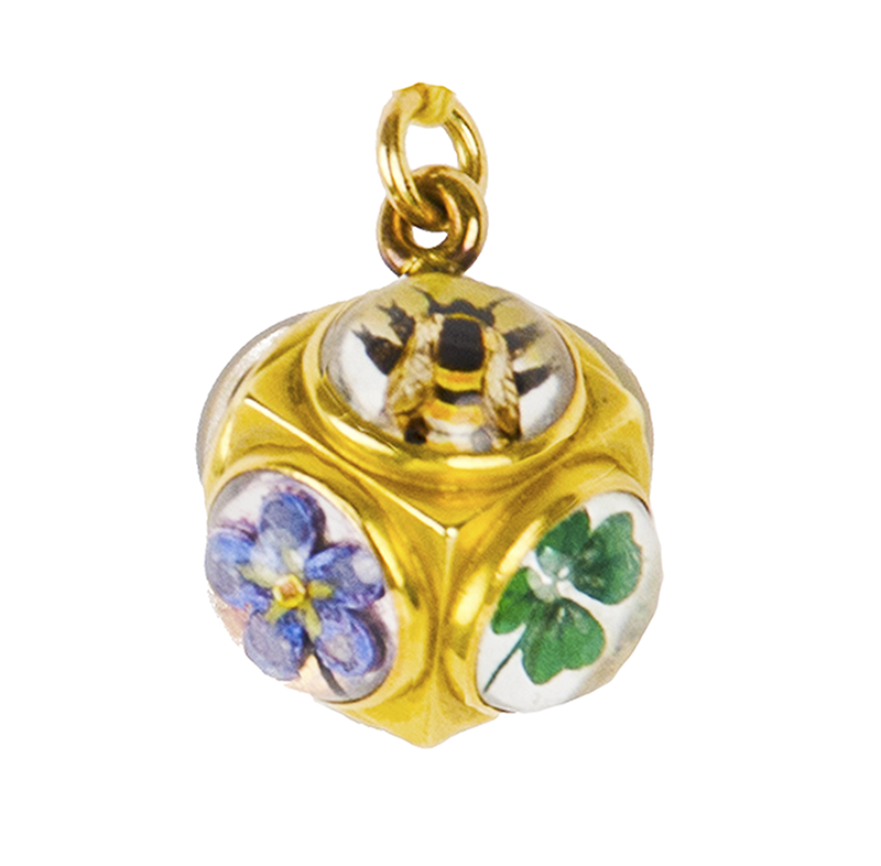 Victorian Reverse Painted Crystal and Gold Charm