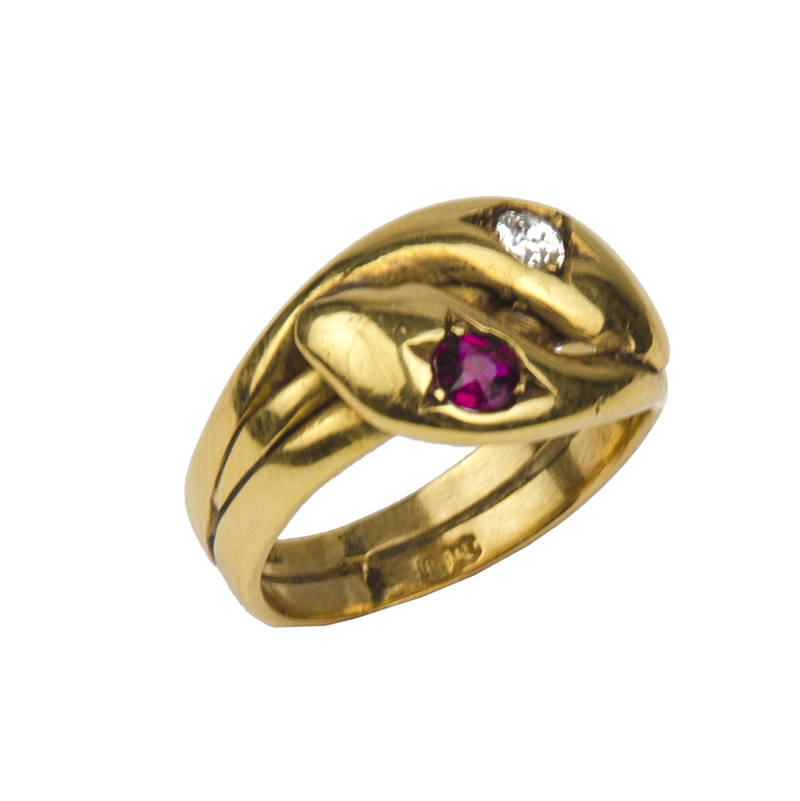 Victorian Gold, Ruby and Diamond Serpent Ring
