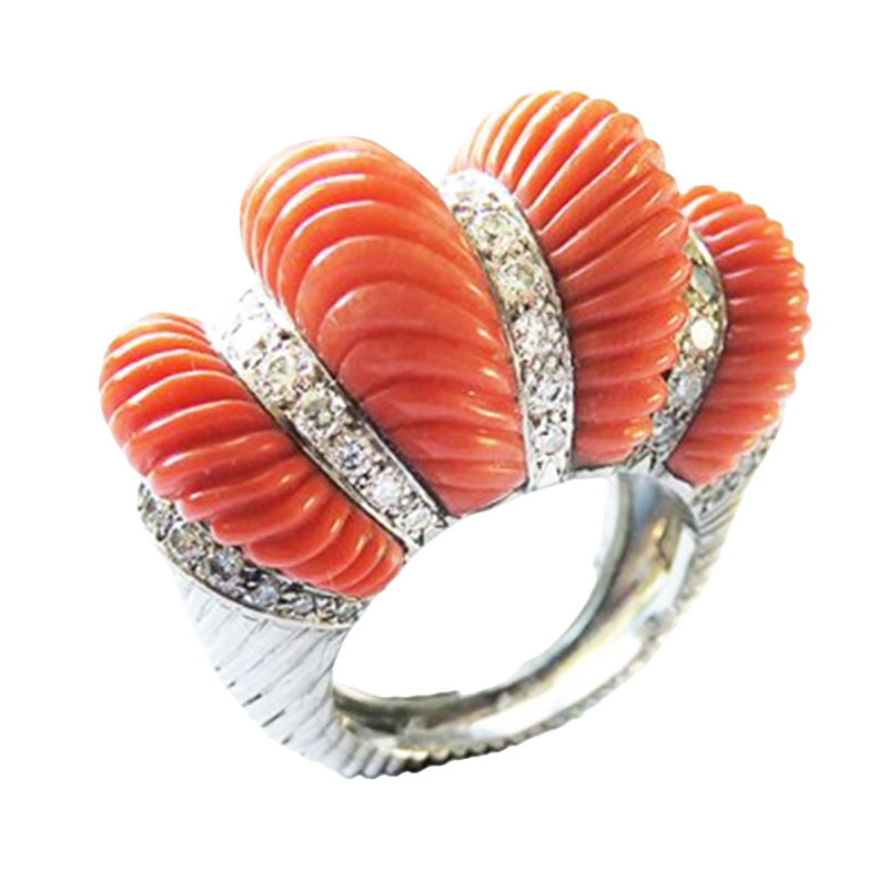 Cartier Paris, Vintage Coral and Diamond Ring
