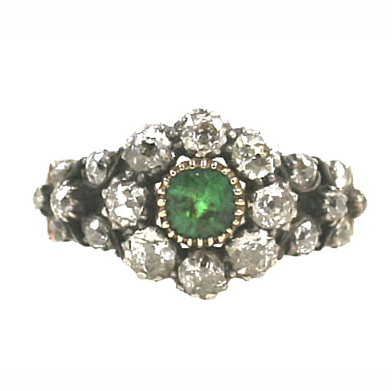 English Georgian Diamond and Emerald Ring