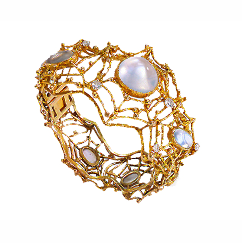 Spider Web Bracelet 18k Gold and Moonstone