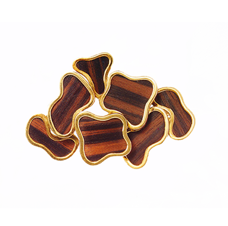 Wood and 18k Gold Brooch
