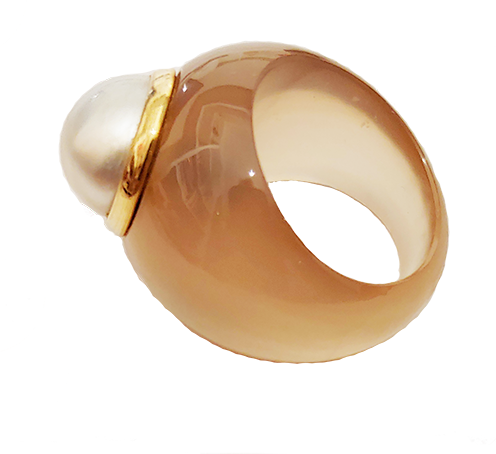 Suzanne Belperron Agate and Pearl Ring