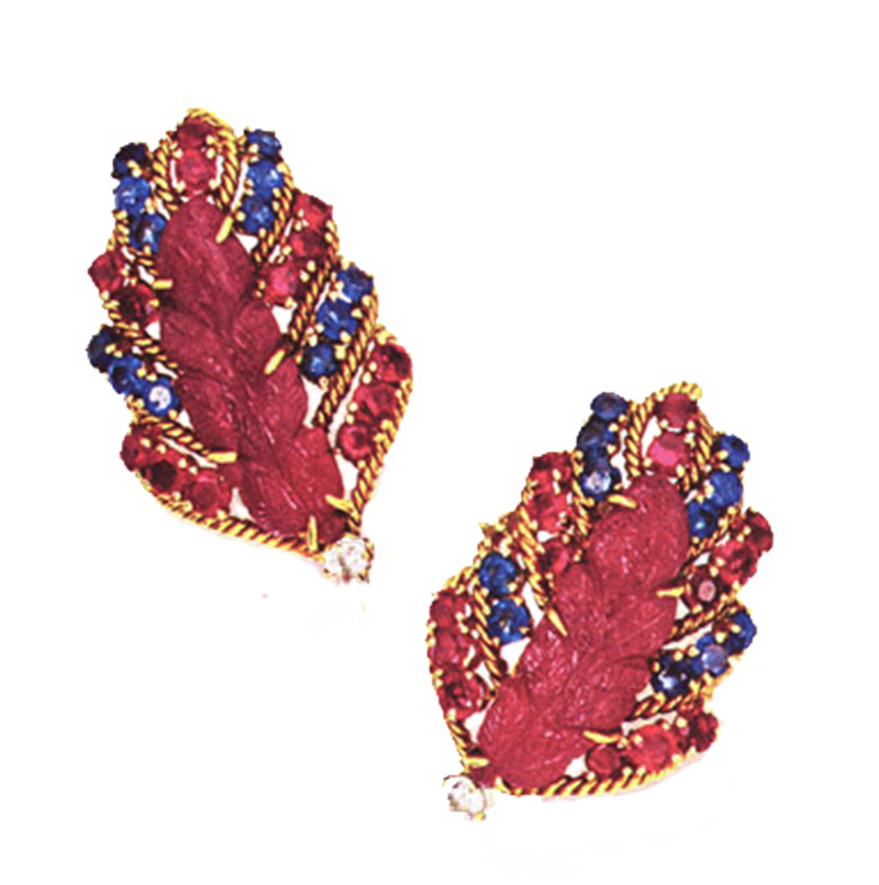 David Webb Gold, Sapphire and Ruby Earrings