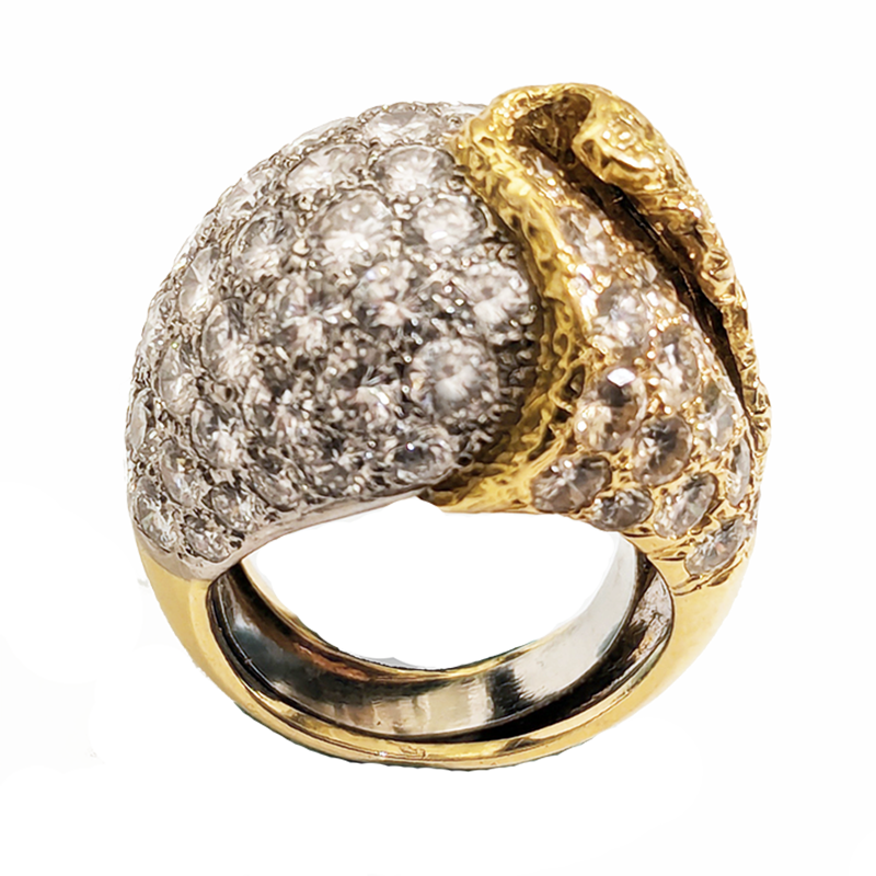 Dramatic Diamond, 18k Gold and Platinum 1950s Cocktail Ring