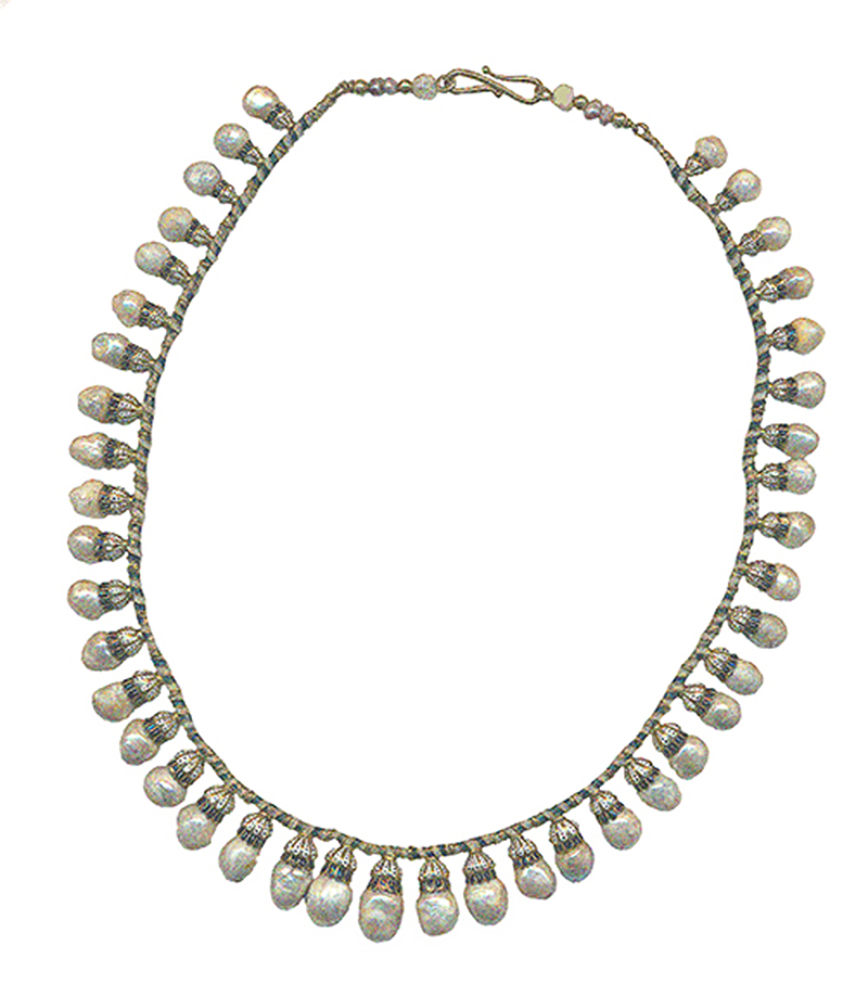 Antique Gold, Natural Pearl and Enamel Necklace